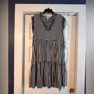 EUC XL Crown & Ivy Black/White Check Sleeveless with Ruffle Tiered Knee Length
